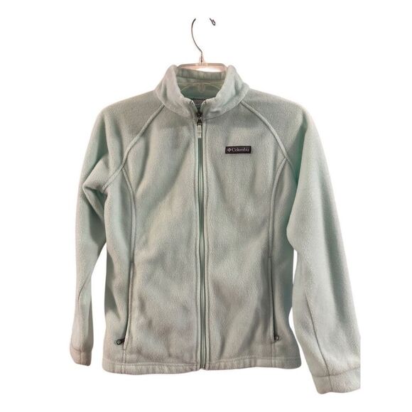 Columbia Girls Mint Green Pockets Mock Neck Full Zip Fleece Jacket Large - Picture 1 of 3